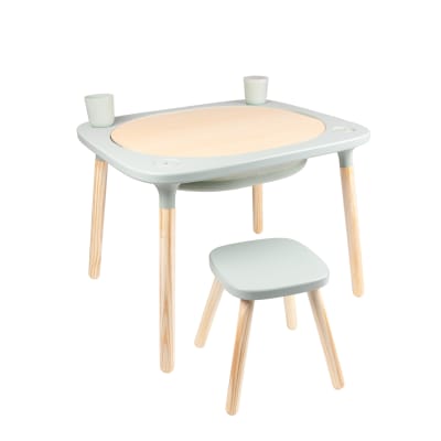 Table de jeux 4 en 1 avec tabouret en bois vert sauge fsc®