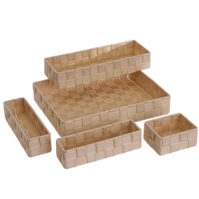 Set de 5 panières beiges - organiseur de tiroir