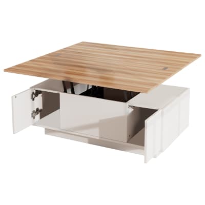 Table basse avec 2 plateaux relevables, rangement, blanche, 100 cm