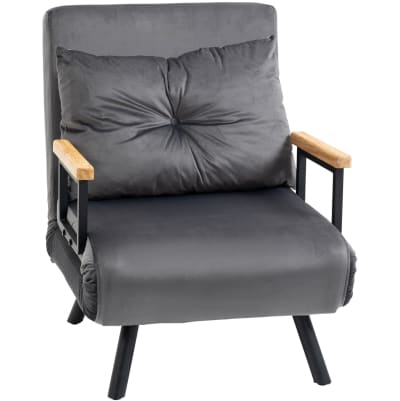 Fauteuil-lit faux velours gris foncé avec dossier réglable