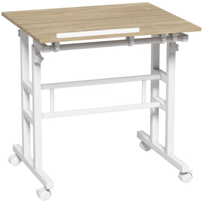 Bureau assis debout plateau inclinable hauteur réglable acier bois