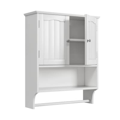 Meuble haut de salle de bain blanc avec portes et porte-serviettes
