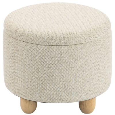 Pouf de rangement rond avec couvercle toile de jute beige