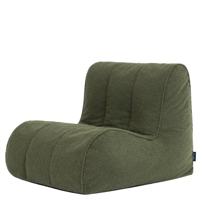 Pouf chauffeuse, fauteuil de sol en bouclette, vert olive