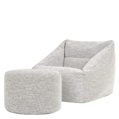 Pouf fauteuil avec repose-pied rond en tissu tissé, naturel