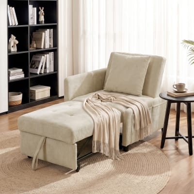 Fauteuil convertible 1 place 4 en 1 dossier réglable chenille beige