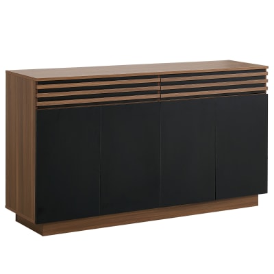 Buffet effet noyer et 4 portes noires 150x40x85 cm