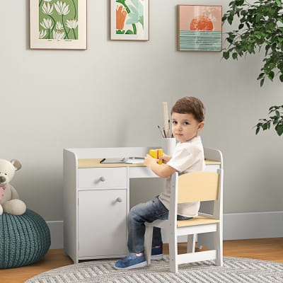 Bureau enfant avec chaise tiroir et placard bois blanc