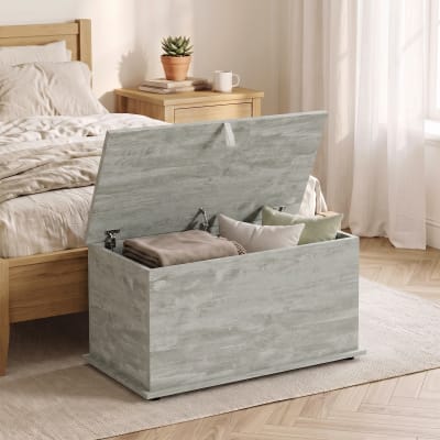 Coffre rangement couvercle rabattable panneaux de particules gris