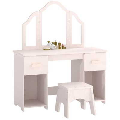 Coiffeuse pour enfant avec tabouret et miroir bois rose