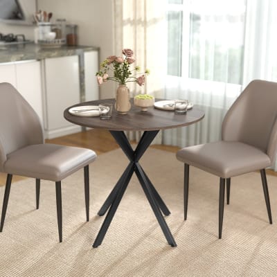 Table à manger ronde pour 2 personnes piètement croisé en acier marron
