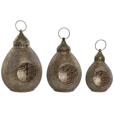 Ensemble de 3 bougeoirs en acier doré 23x23x34 cm