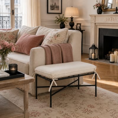Banquette en acier et polyester noir 70x45x43 cm