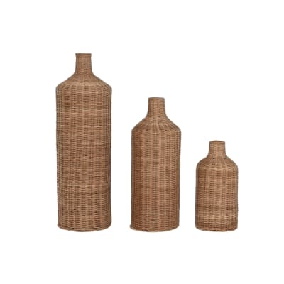Ensemble de 3 vases en rotin et acier marron 25x25x82 cm