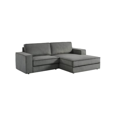 Canapé d'angle droit velours côtelé 3 places gris