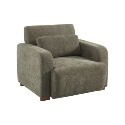 Fauteuil tissu pieds en bois d'hévéa 1 place vert de gris