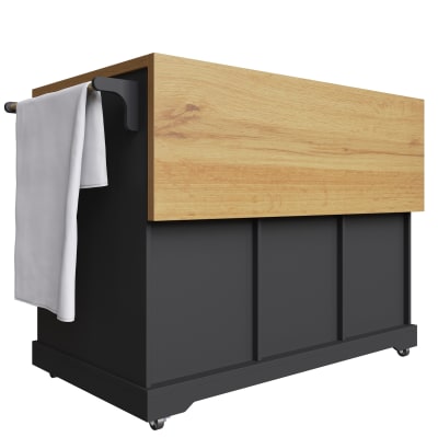 Desserte de cuisine en mdf avec plateau pliant noir 147x44 cm