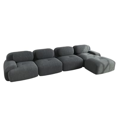 Canapé d'angle modulaire en velours côtelé avec méridienne gris