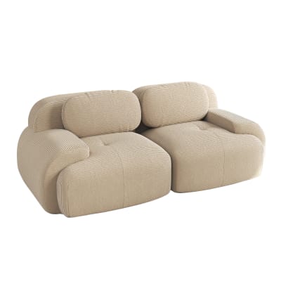 Canapé modulaire en velours côtelé avec accoudoirs courbés beige