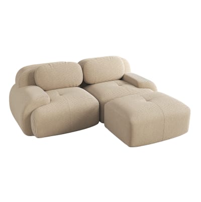 Canapé d'angle en velours côtelé avec accoudoirs courbés beige