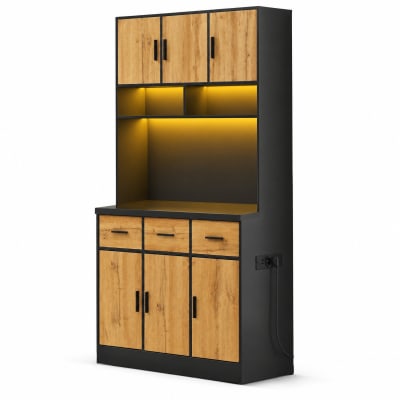 Buffets de cuisine en panneau de particules avec led noir et naturel