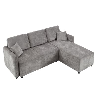 Canapé d'angle en chenille gris avec méridienne 187x144x86 cm