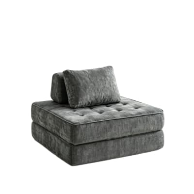 Fauteuil-lit 1 place en polyester chenille gris avec coussin