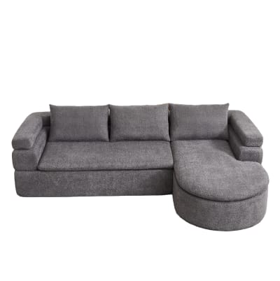 Canapé d'angle 3 places en chenille gris avec méridienne