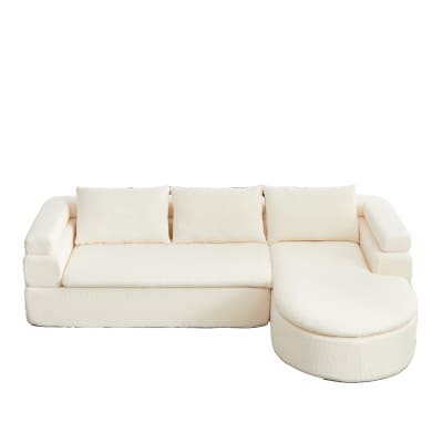 Canapé d'angle 3 places en chenille beige avec méridienne