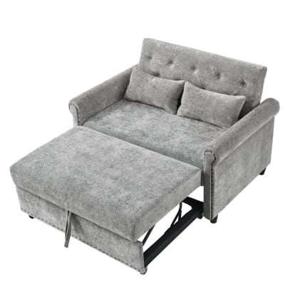 Canapé lit 2 places en chenille grise avec coussins 170x98 cm