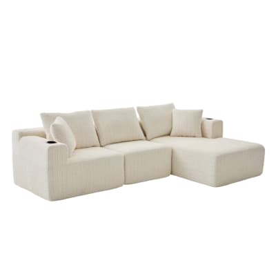 Canapé d'angle en chenille beige avec méridienne 261x165x80,5 cm