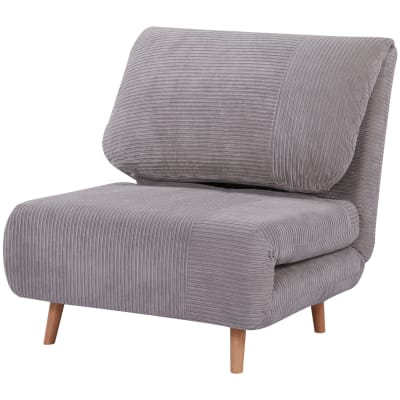 Fauteuil-lit en velours polyester côtelé gris clair 193x82 cm