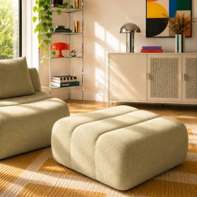 Pouf 1 place tissu vert amande