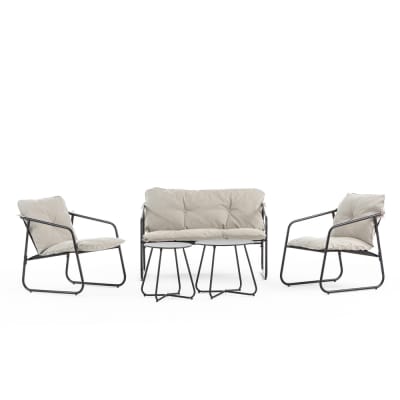 Set lounge avec canapé, 2 fauteuils et 2 tables beige