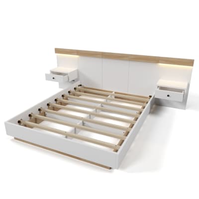 Lits doubles en bois avec led et usb blanc chêne 140x200 cm