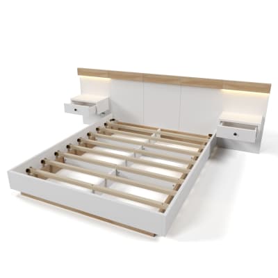Lit double en bois avec 2 chevets led blanc sonoma 180x200 cm