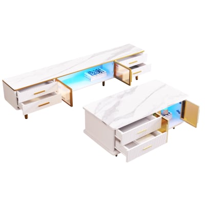 Meuble tv et table basse en panneaux avec led blanc