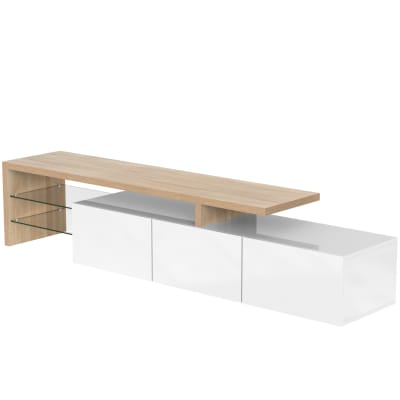 Meubles tv en mdf et verre avec led blanc naturel 197,5 cm