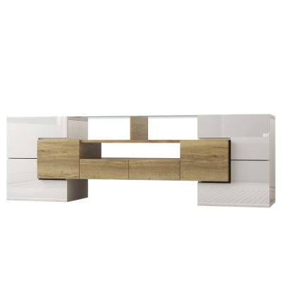 Meubles tv en panneaux de particules avec led blanc et doré 145 cm