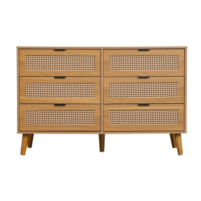 Commode en panneaux de particules 6 tiroirs noyer 120x76,5x40 cm