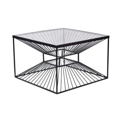 Table basse design noire carrée en fer et verre trempé 60x37x60cm