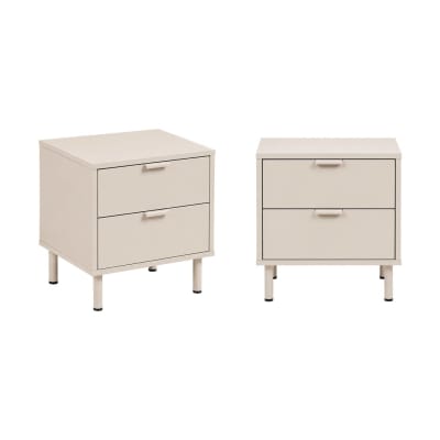 2 tables de chevet décor bois et métal 2 tiroirs beige