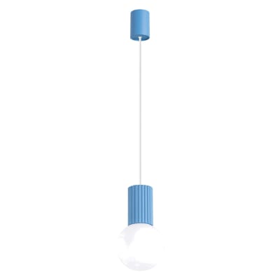 Suspension aluminium/verre bleu ciel h 120 cm