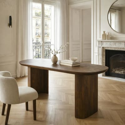 Bureau bois foncé à pieds courbes 150 cm