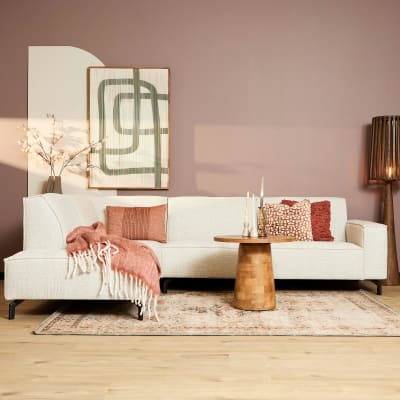Canapé d'angle en tissu tissé beige, méridienne à gauche