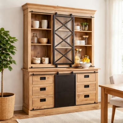 Vaisselier style atelier à portes coulissantes 160 cm