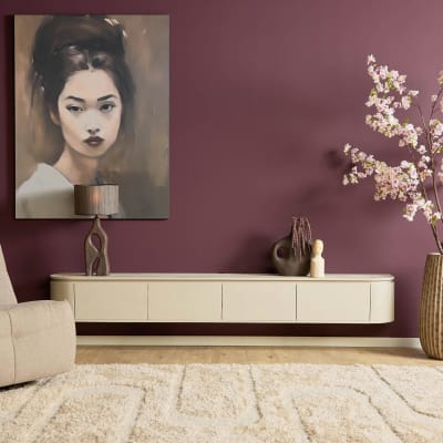 Meuble tv suspendu sable bords arrondis 240 cm