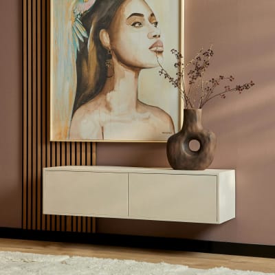 Petit meuble tv suspendu bois sable 2 portes