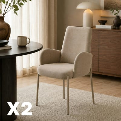 Fauteuil de table tissu beige pieds beige (x2)