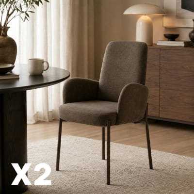 Fauteuil de table tissu marron pieds bronze (x2)